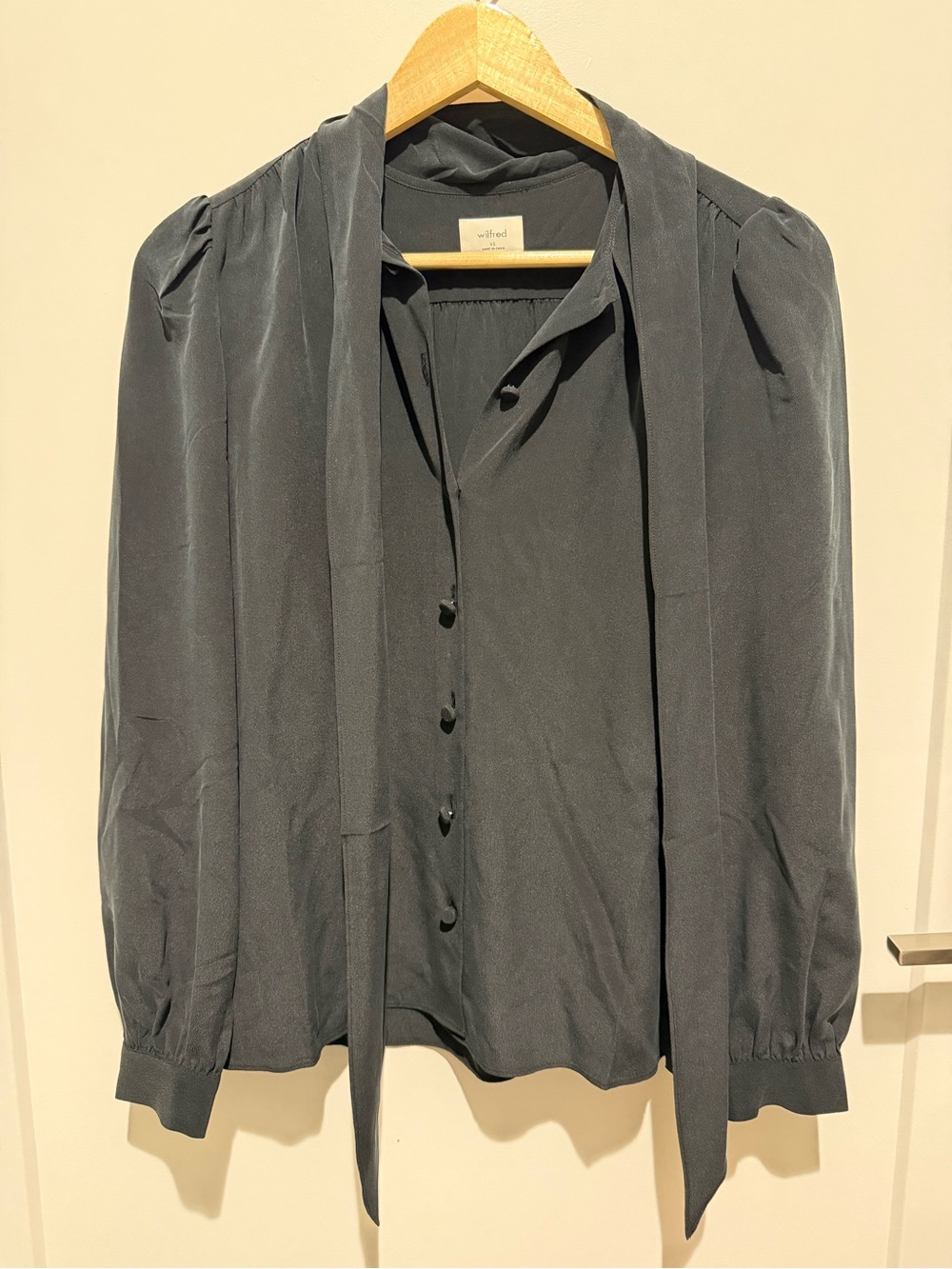 Aritzia Tie-Neck Satin Blouse in Black - XS